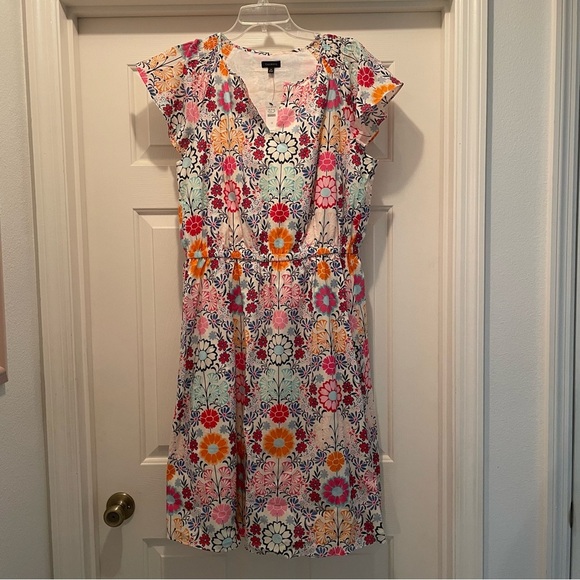 Talbots Floral Tile Print Smocked Cotton Dress Size 12 Fit & Flare Garden Party - Picture 2 of 12